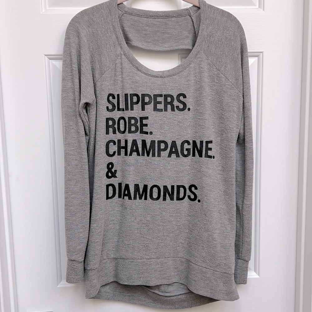 Chaser Slippers Robe Champagne & Diamonds Draped Back Sweatshirt